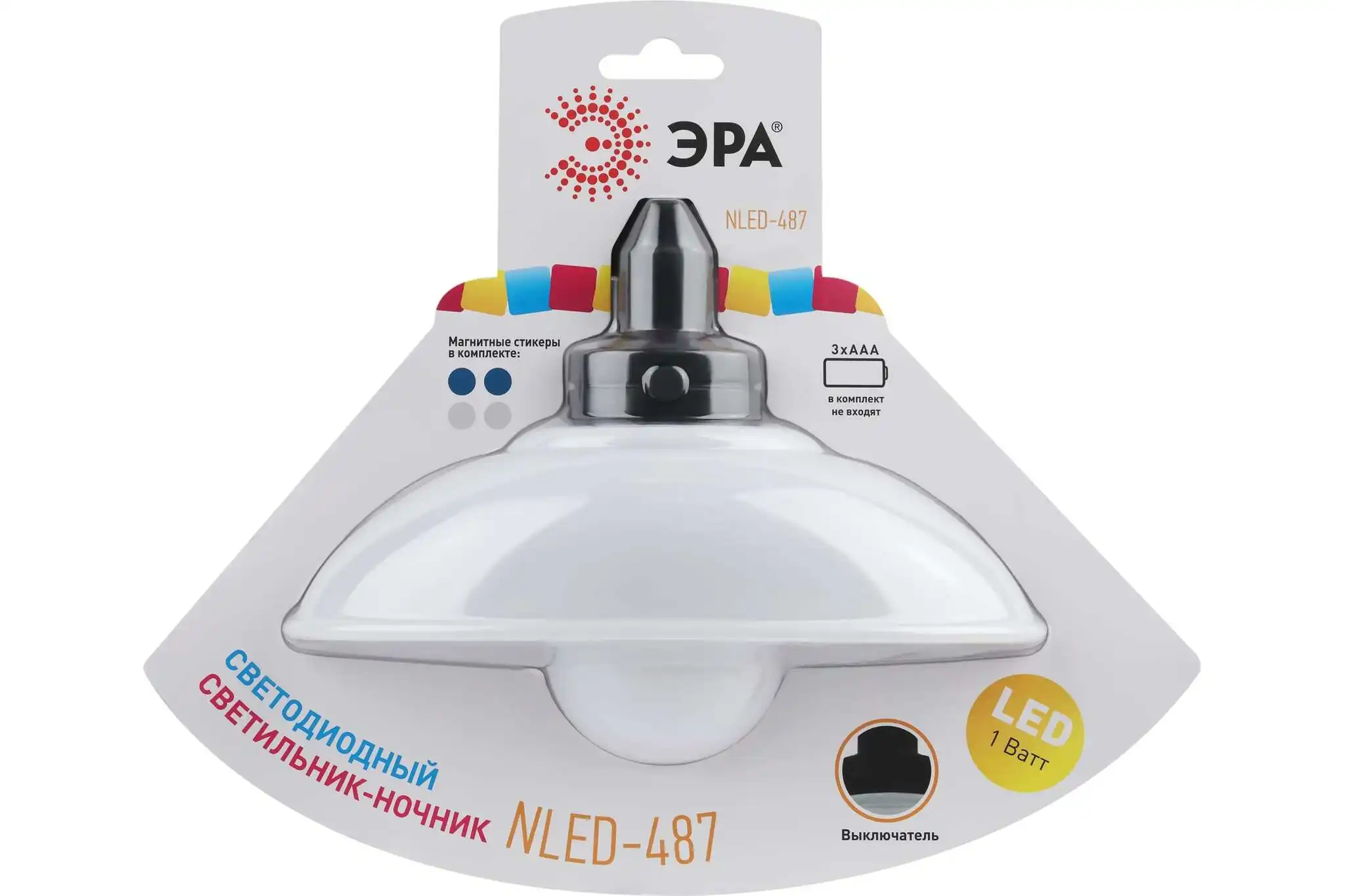 Светодиодный ночник-светильник ЭРА NLED-487-1W-SW-W настенный, на батарейках, с выключателем белый, Б0051474 Светодиодный ночник-светильник ЭРА NLED-487-1W-SW-W настенный, на батарейках, с выключателем белый, Б0051474