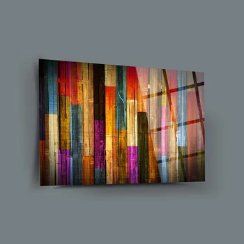Colored Woods Wall Decor, Glass Wall Art, Frameless Free Floating Tempered Glass Panel, Home Office Living Room Decoration,