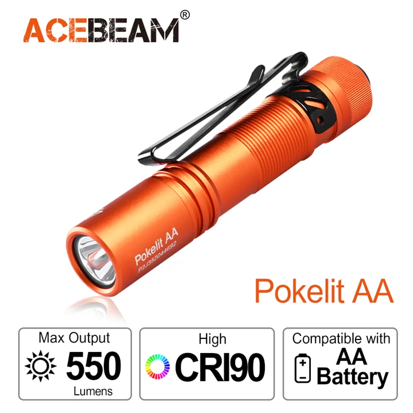 ACEBEAM Pokelit AA EDC Flashlight 550 Lumens High CRI90 USB-C Rechargeable IP68 Small Pocket LED Flashlight for Everyday Carry