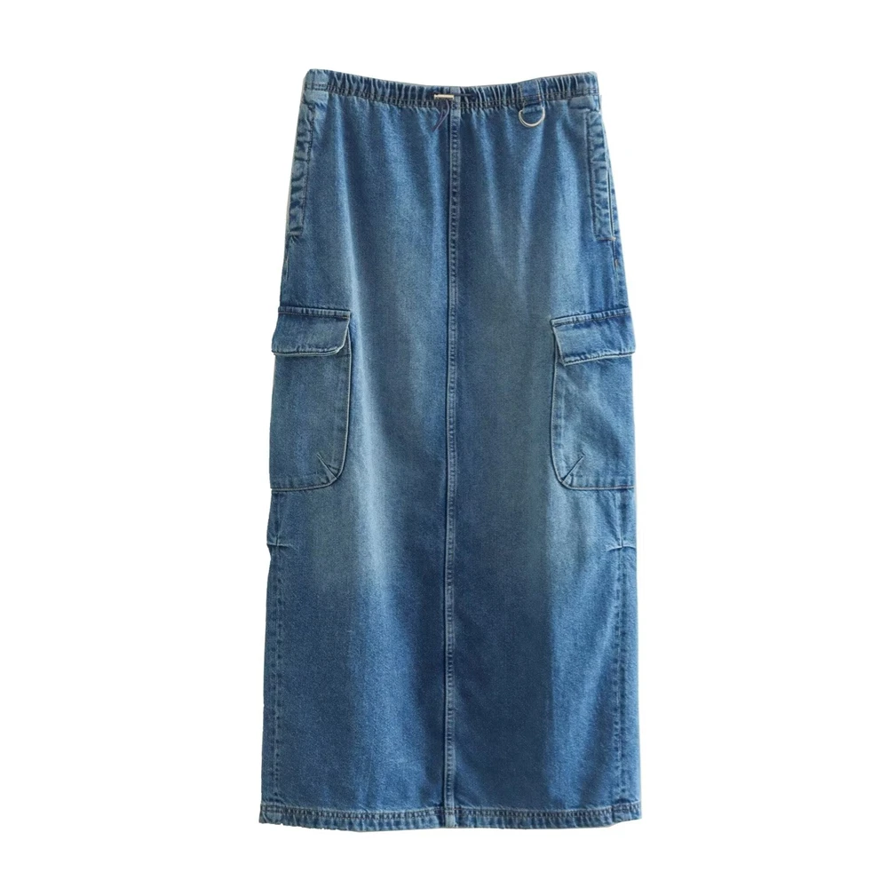 

BM&MD&ZA 2022 Autumn and Winter New European and American All-match Tooling High Waist Back Slit Denim Skirt 8197200