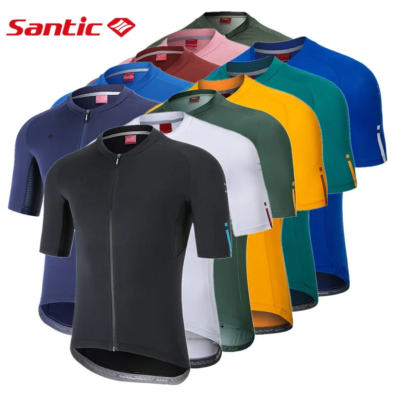 Santic Men's Cycling Short Sleeve Summer MTB Bike Shirts Quick Dry Breathable Mesh Full Zipper Jersey Cycle Clothing Asian Size