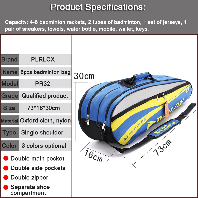6-10pcs Badminton Bag With Independent Shoe Pocket Sports Racket Bag For Men Women Shoulder Waterproof Badminton Racquet Bag