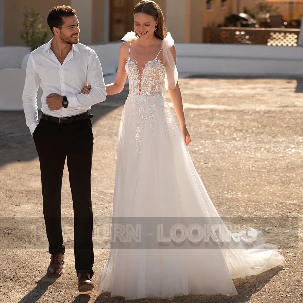 

HERBURN Pastrol Romantic Wedding Gown For Bride Deep V-Neck Court Train Customised Dropping Shipping Robe De Soiree De Mariage