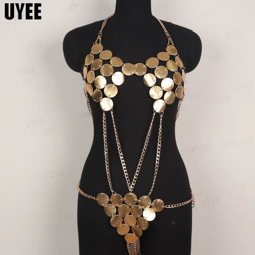 

Пикантный прозрачный металлический круглый блестящий полый бюстгальтер UYEE в стиле панк цепочка для тела Бикини ювелирные изделия Аксессуа...