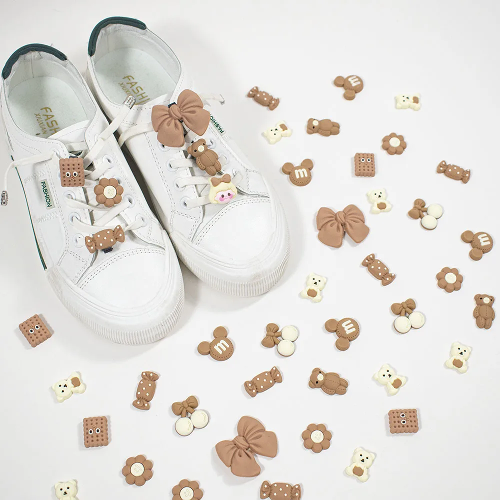 

1Set Cute Bear Cookies Bows Shoe Charms Beaded Sneaker Charms Girl Gift Shoe Decoration DIY Shoelaces Buckles Shoes Accesories