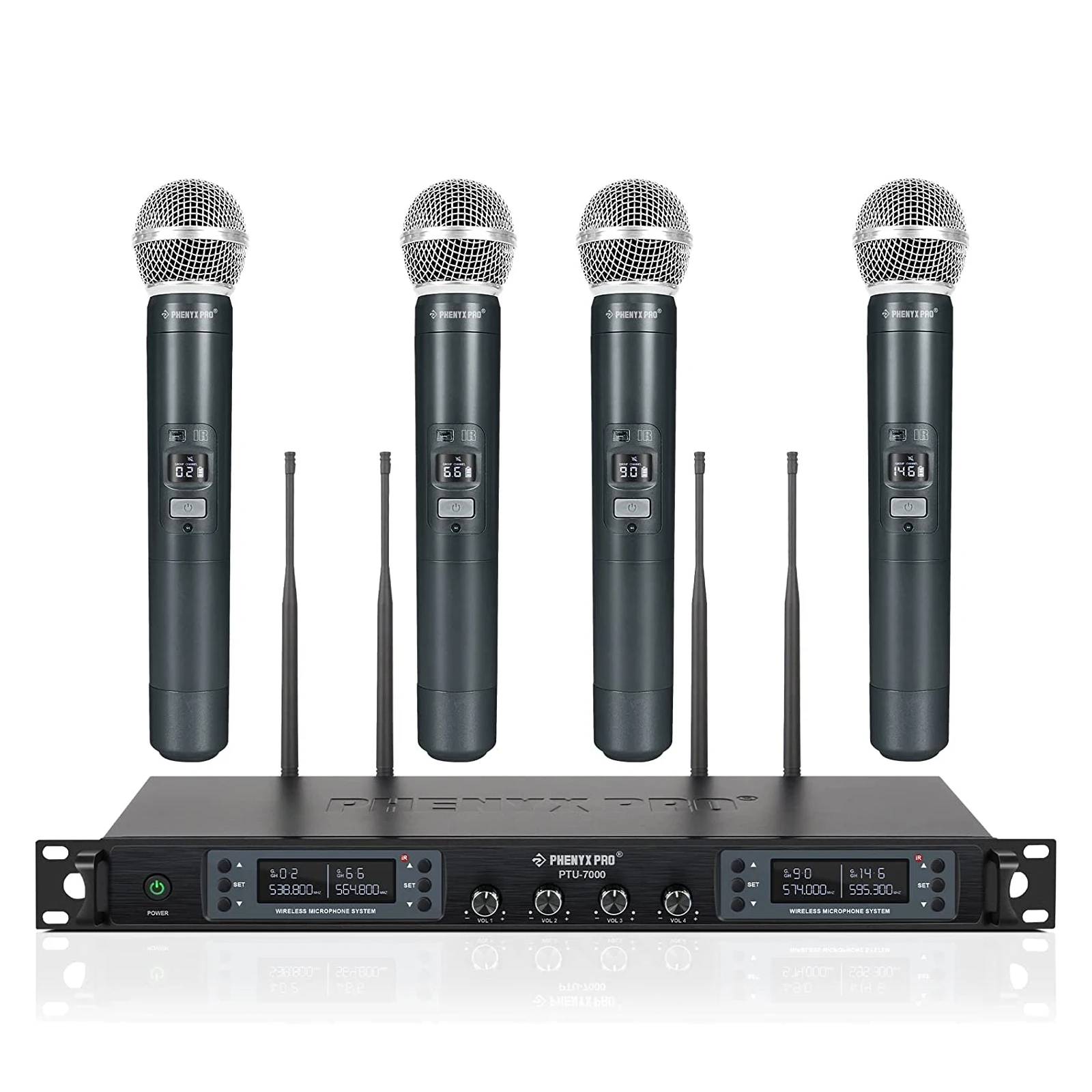 Профессиональный беспроводной микрофон UHF Phenyx Pro, 4 канала, автоматическое сканирование, выбираемая частота, металл, 100 м, для пения, церкви, PTU7000