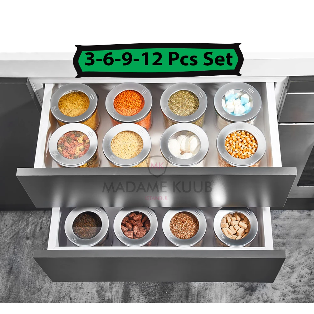 

Круглый пищевой контейнер Ящик для хранения Кухонный органайзер Банка Хромированная крышка Вакуумная герметичная крышка Прозрачная цветн...