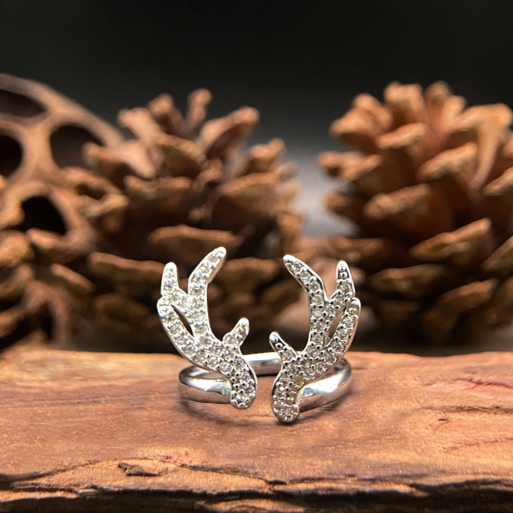 Кольцо с алмазным рогом оленя изысканное серебряное кольцо рождественским