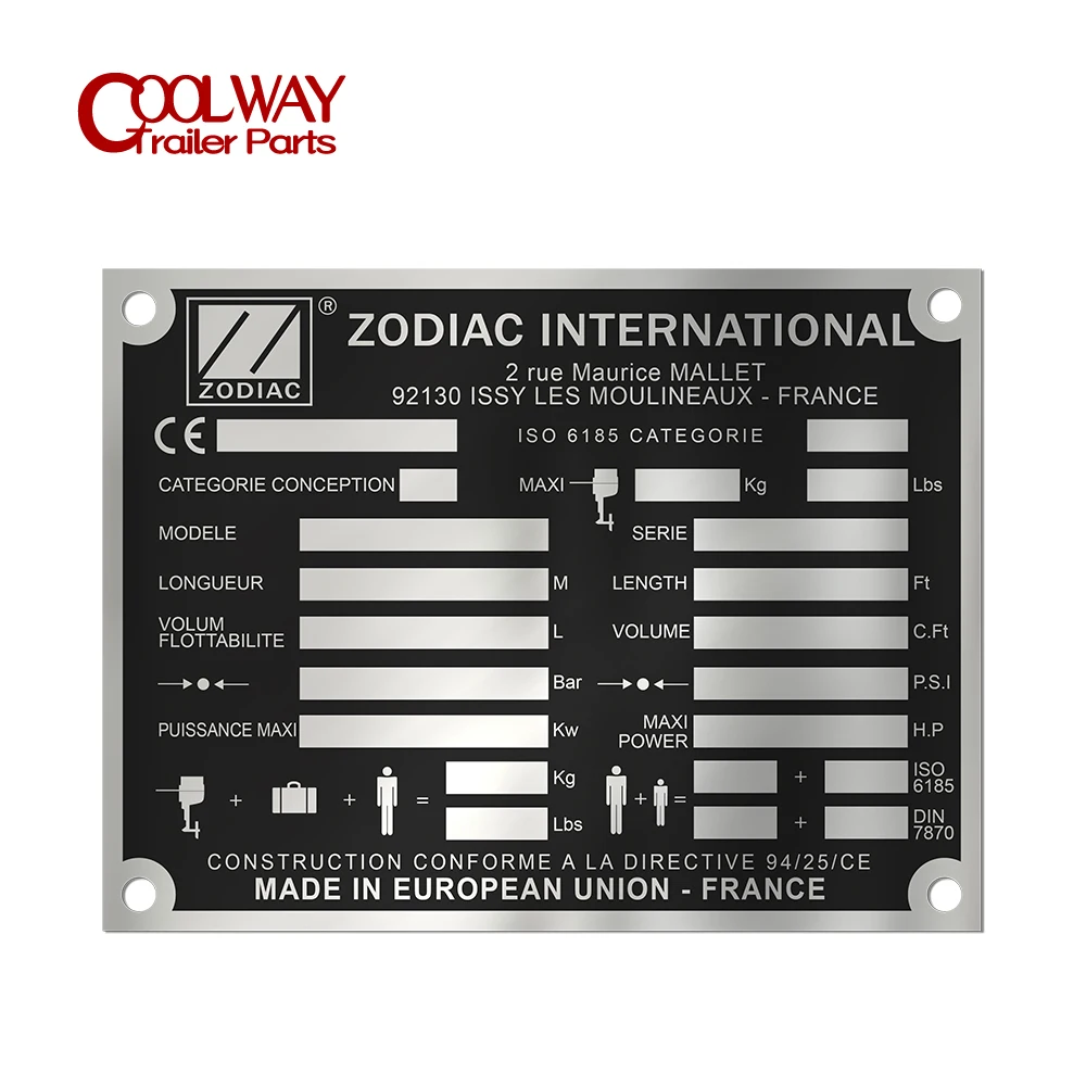 

Customized ZODIAC INTERNATION Aluminum ID Tag