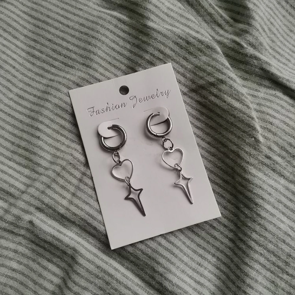 Хип-хоп Полые Любовь Сердце Четырехконечная Звезда Huggies Серьги-кольца Стимпанк