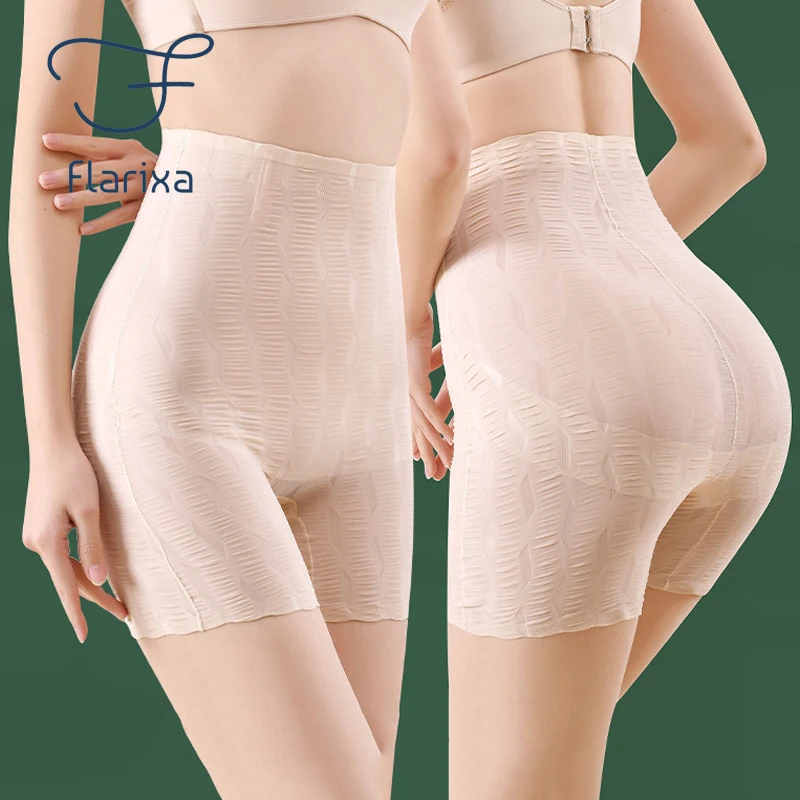 

Flarixa 2022 Seamless Ice Silk Safety Shorts High Waist Flat Belly Panties Comfort Boxer Briefs Slimming Underwear Summer Thin