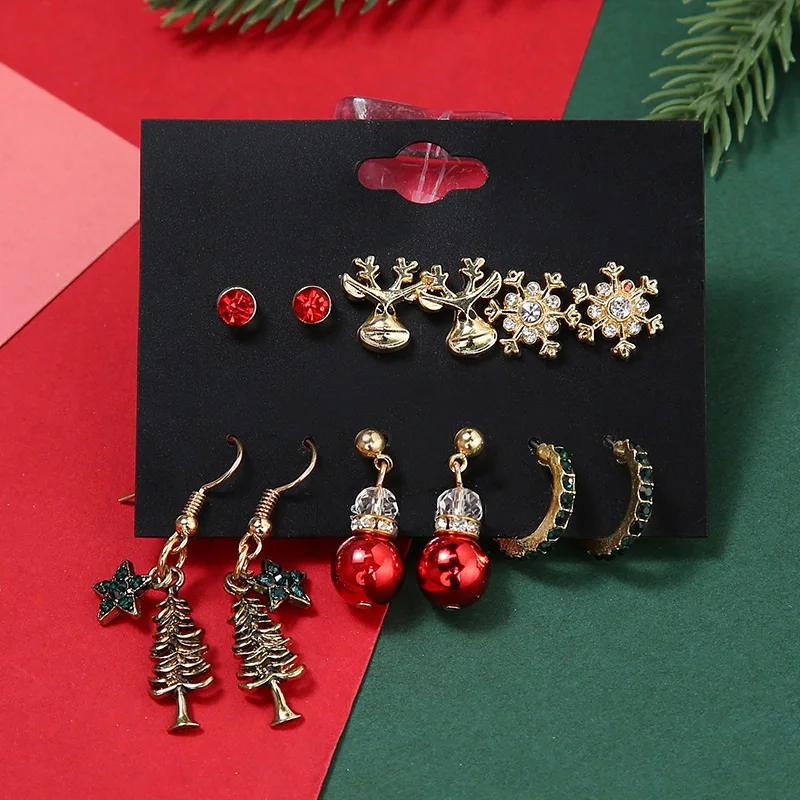 

Japan Korea Elk Snowflake Stud Earrings For Women Red Rhinestone Star Accessories Cute Girls Christmas Jewelry New Year Gifts