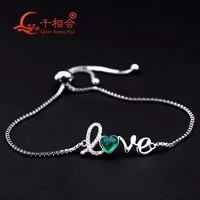 925 silver love adjustable bracelet green emerald heart shape with melee white moissanite stone women jewelry gift