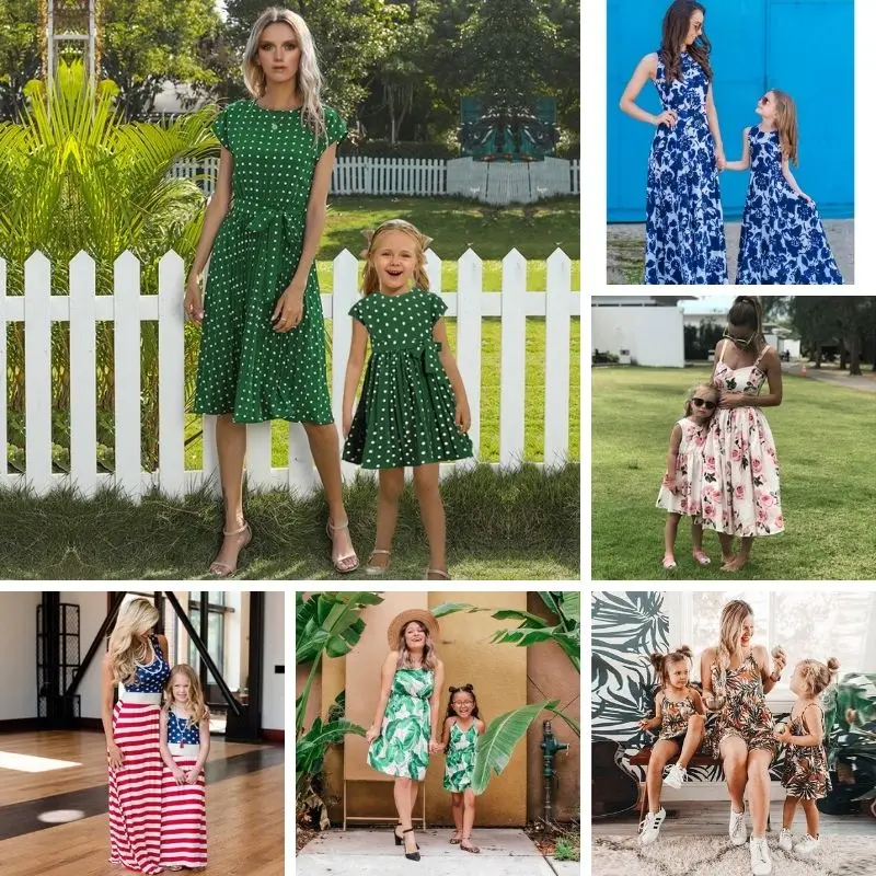 

Family Matching Outfits Mommy and Daughter Matching Clothes Mom Daughter Kids Fashion Sling Dress Long Skirt Parent Child Wear