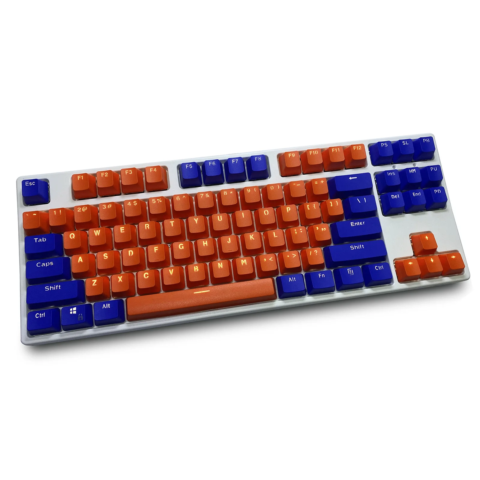 

blue orange 87 Keycaps, PBT Material OEM Height Mechanical Keyboard Keycaps, Double Backlit Characters, Transparent Game Keycaps