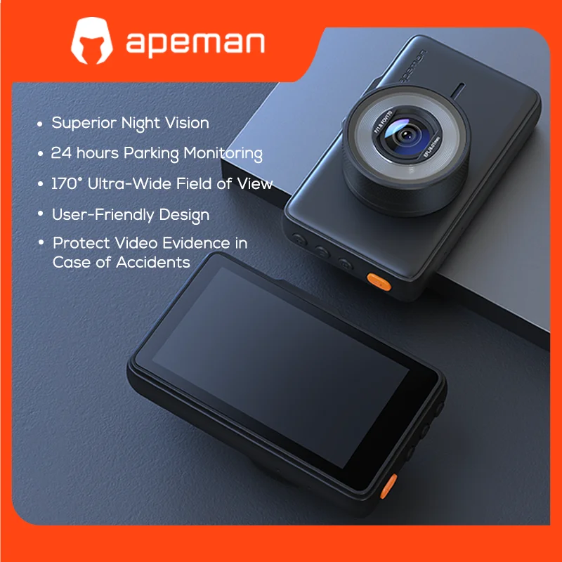 Apeman Dash Cam 1080P FHD DVR Car Driving Video Recorder 3 Inch LCD Screen 170° Wide Angle, G-Sensor, WDR, Parking Car Monitor