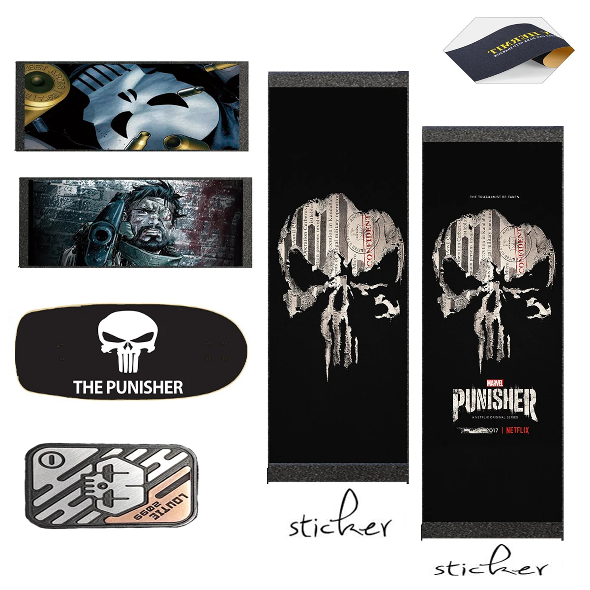 Skeleton sticker large 84*23cm punisher sticker scooter skateboard grip longboard sandpaper electric skateboard grip with Sabper