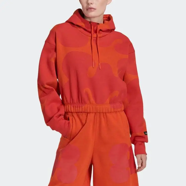Женская толстовка с капюшоном Adidas X Marimekko рисунком и завязками Оранжевая HJ7306