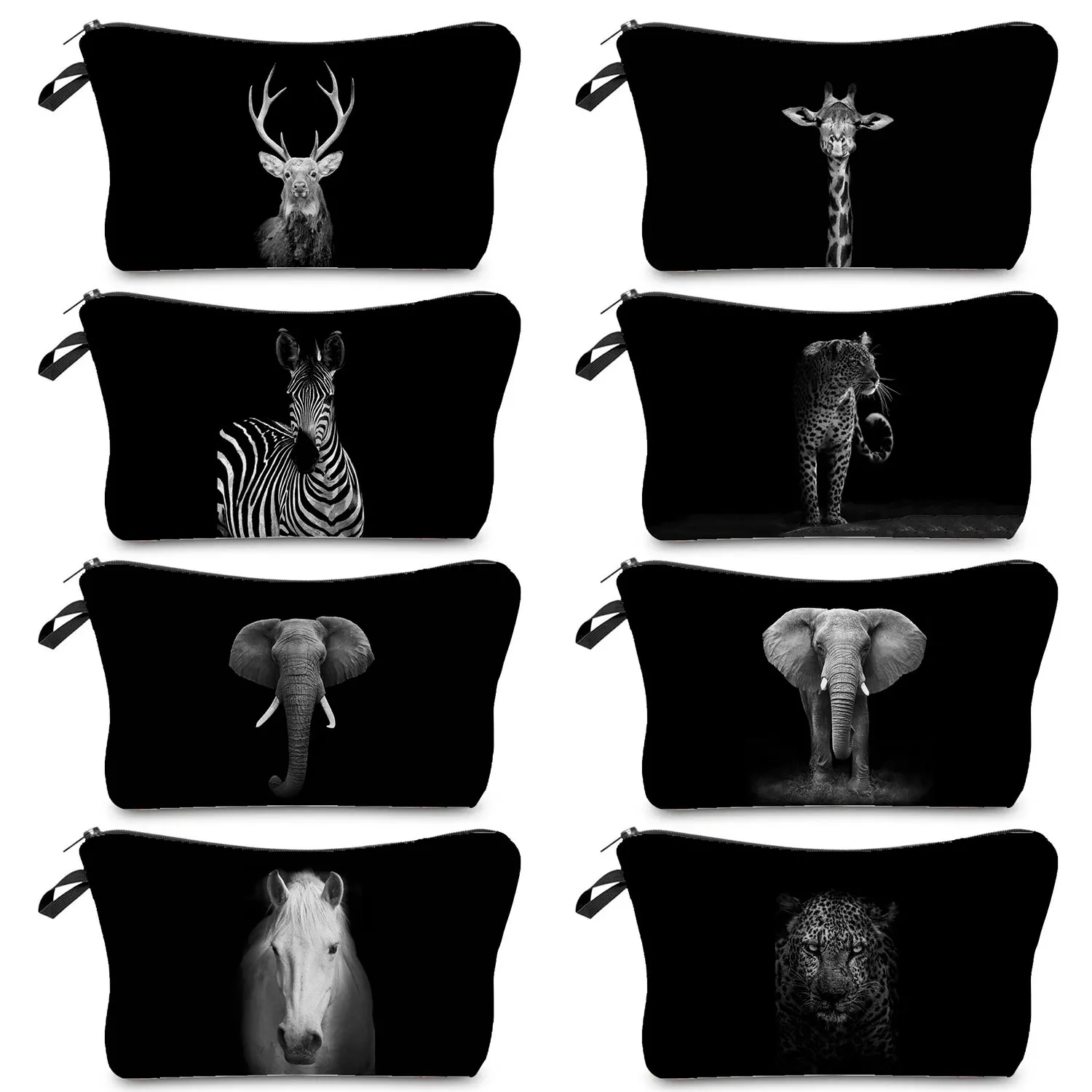 

Portable Makeup Bag Toiletry Bags Cute Animal Print Cosmetic Bags Women's Black Heat Transfer Kawaii Elephant Lion Zebra Horse