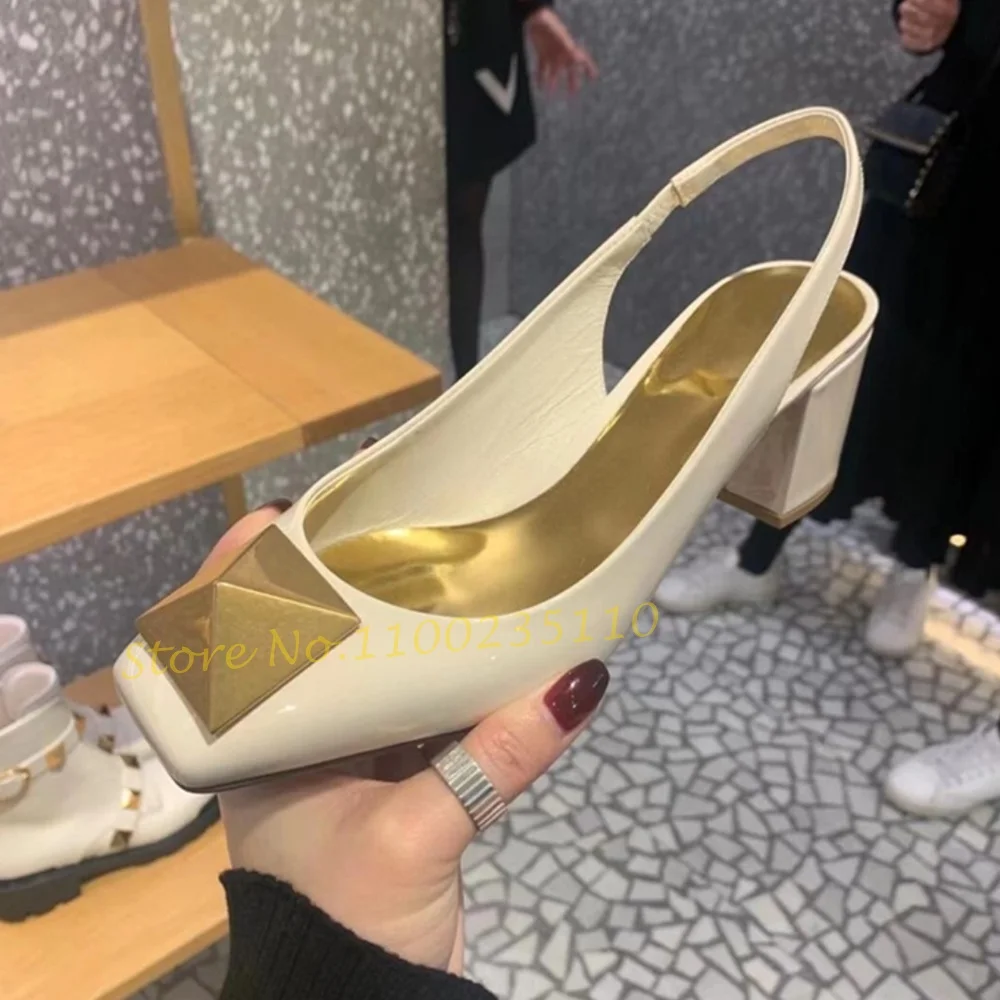 Rivets Luxury High Heels Sandals Women Square Toe Trending Outfit Chunky Heels Sandals Sweet Female Summer Buckle Dress Shoes images - 6