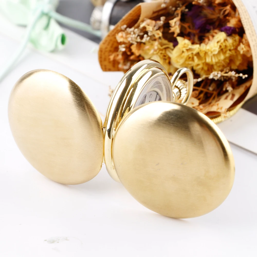 Luxury Gold 2 Sides Open Case Mechanical Pocket Watch For Men Women Business Fashion Necklace Sweater Chain Pendant PJX043