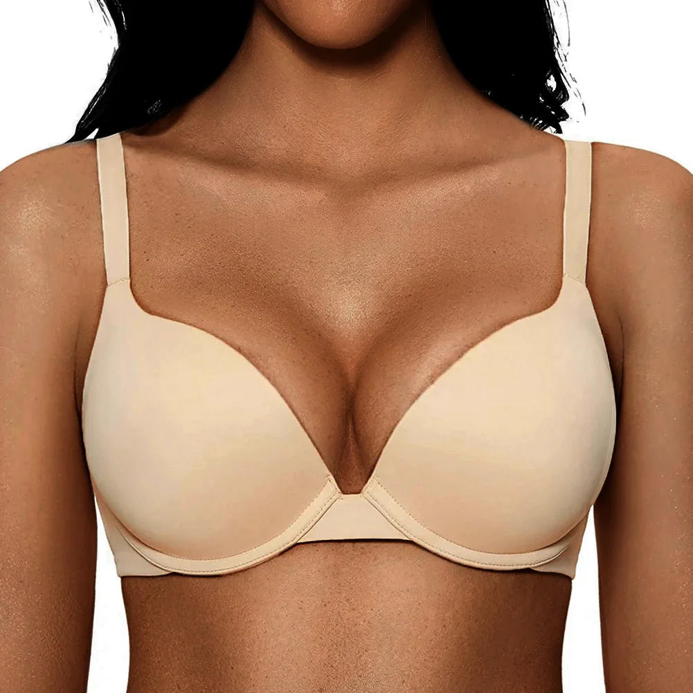 Women’s Push Up T-Shirt Bra Comfort Padded Underwire Bra Lift Up Add One Cup