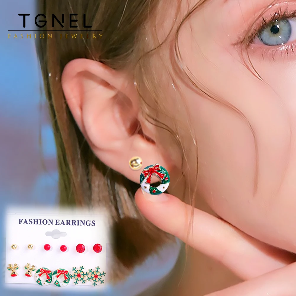 

Christmas Stud Earrings For Women Gril Christmas Tree Earrings Set Jewelry Diamond Snowflake Bells Gifts Happy New Year Bohemian