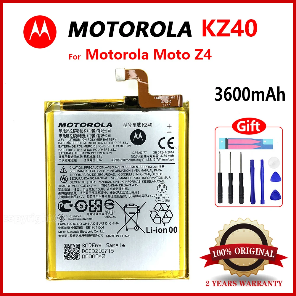 

Original Motorola Batteria KZ40 KZ 40 Replacement Battery For Motorola Moto Z4 XT1980-3 Mobile Phone Batteries 3600mAh / 13.7Wh