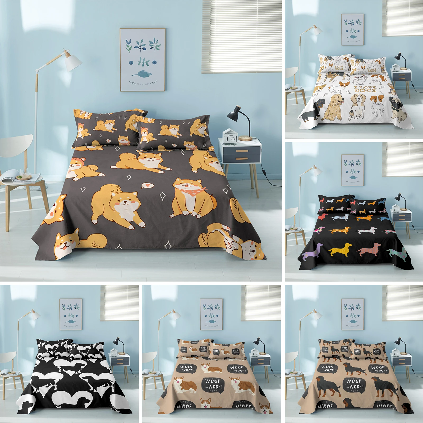 

3D Cartoon Anime Printed Cute Pet Dog Bed Bedding Set Duvet Cover Bed Cover with Pillowcase Single Queen King Double 3Pcs Suit