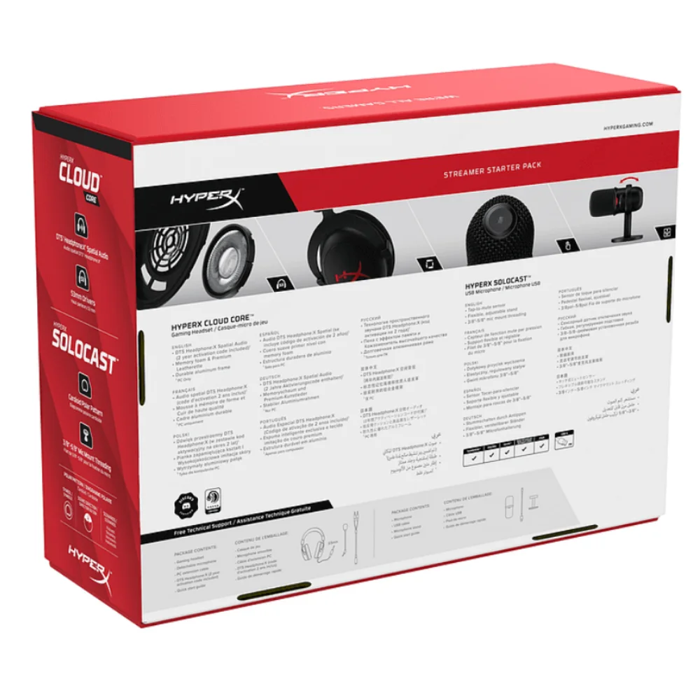 Комплект для начинающих HyperX Streamer Gaming Cloud Core 7 1 + микрофон Solocast проводной USB разъем 3