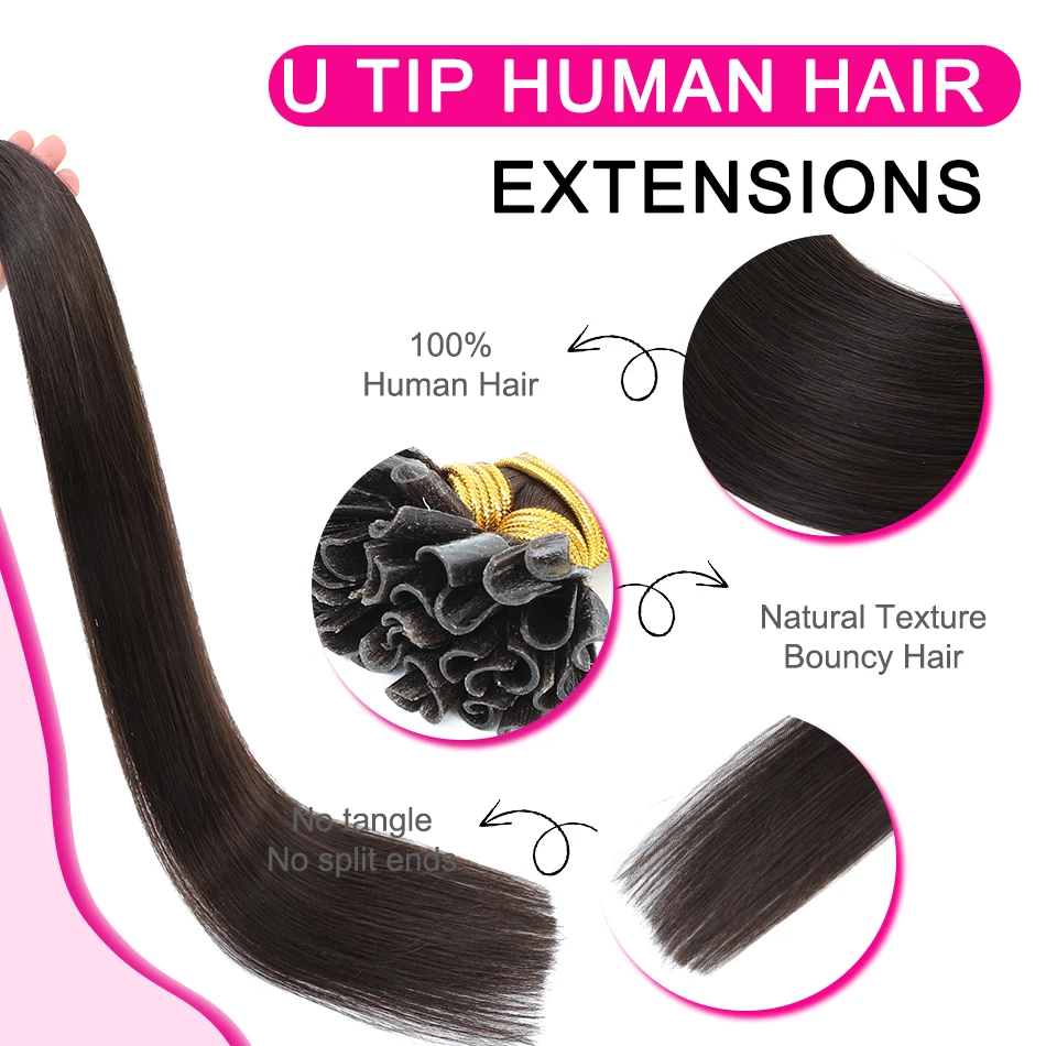 Audelami U Tip Наращивание волос Человеческие волосы для ногтей Для женщин 12-26 дюймов