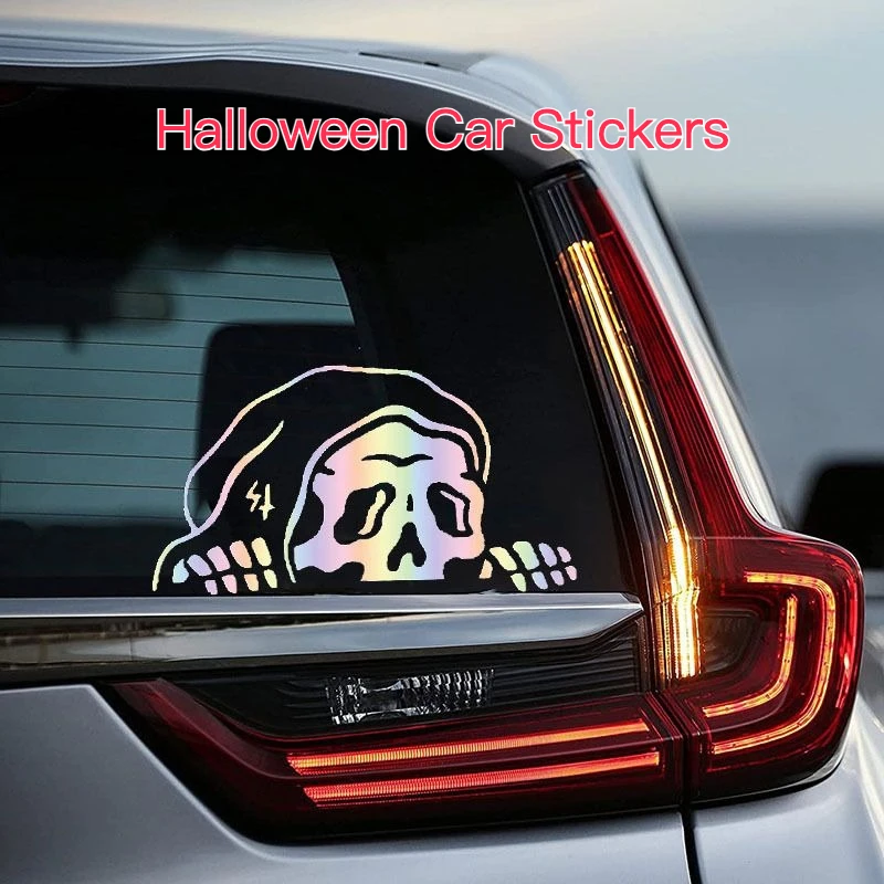 

Halloween Car Stickers Skull Peeking Rear Glass Window Decoration Stickers Ghost Laser Car Stickers