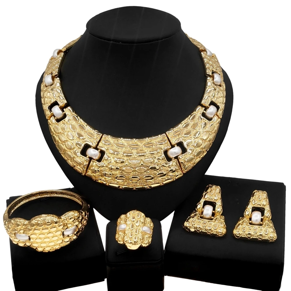 

Yulaili High Quality Classic Ladies Italian Plated 18k Earrings Ring Bracelet Necklace Jewelry Set Nigerian Wedding Envio Gratis