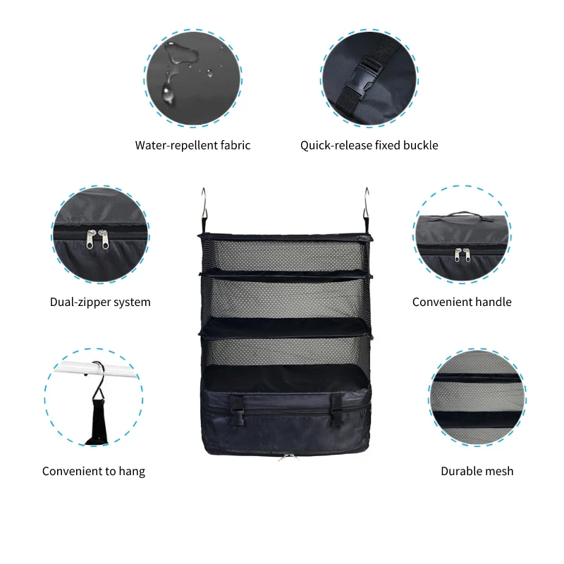 

Travel Luggage Organizer Wardrobe Holder Foldable Ziploc Bags Portable Travel Shelves Bag Hanging Organizers Mesh Storage System