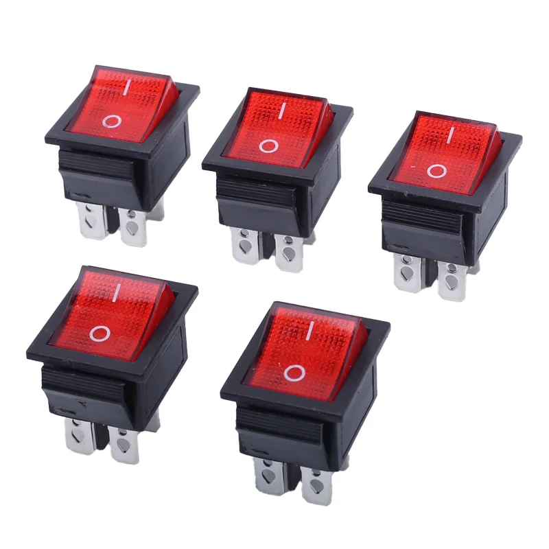 

5pcs 2 Position Red Light Rocker Switch 16A/250V KCD4-20 4/6 Pin ON/OFF Toggle Switches 35 x 25.5 x 10mm