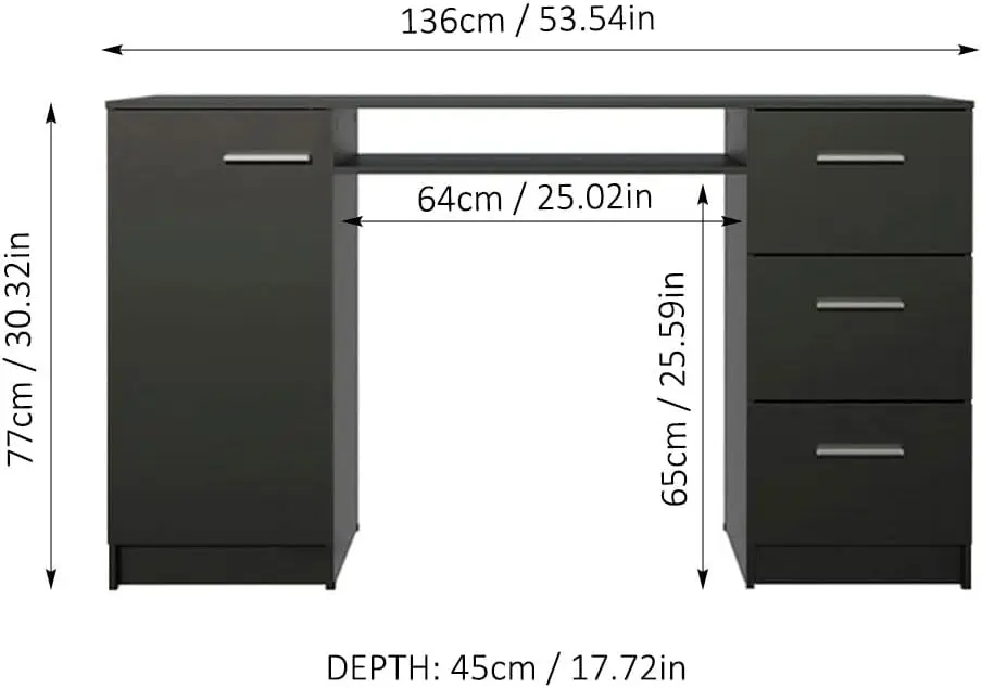 

Madesa-Computer Desk with 3 Drawers, 1 Door and 1 Storage Shelf, Wood Writing, Home Office Workstation