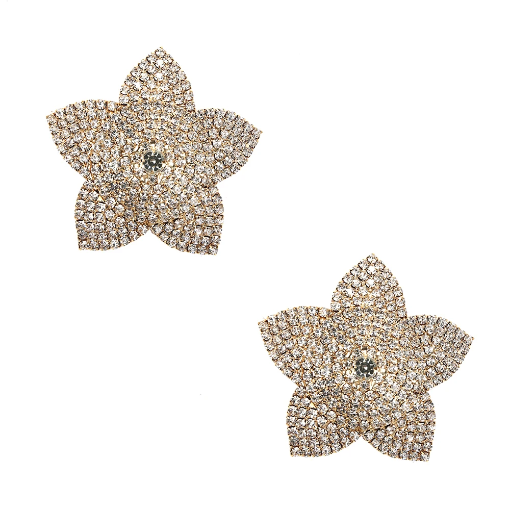 New 1Pair Rhinestone Nipple Cover Sexy Women Petal Crystal Breast Pasties Reusable Self Adhesive Nipple Covers Party Accessories