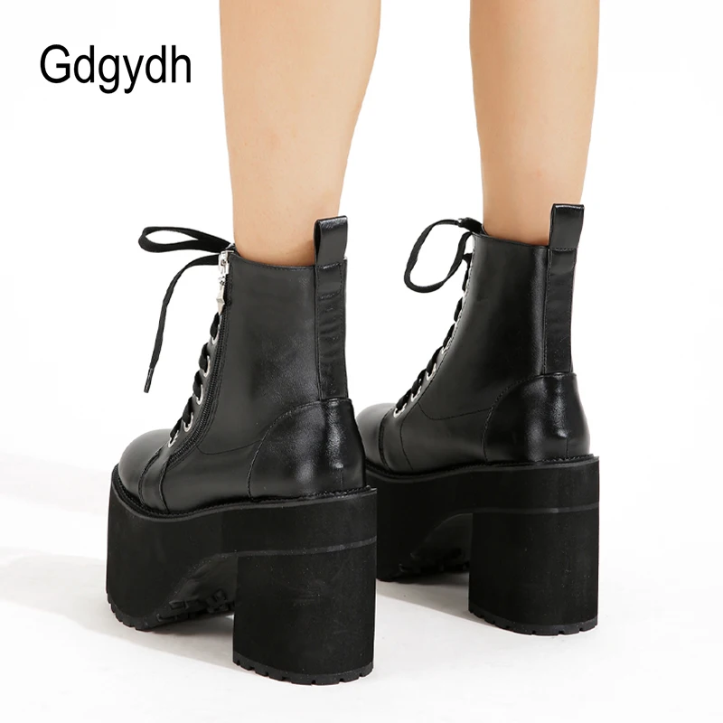 Gdgydh Womens Lace Up Combat Boots Platform Extreme High Heels Fashion Zipper Cosplay Ankle Boots Concert Clubwear Faux Leather