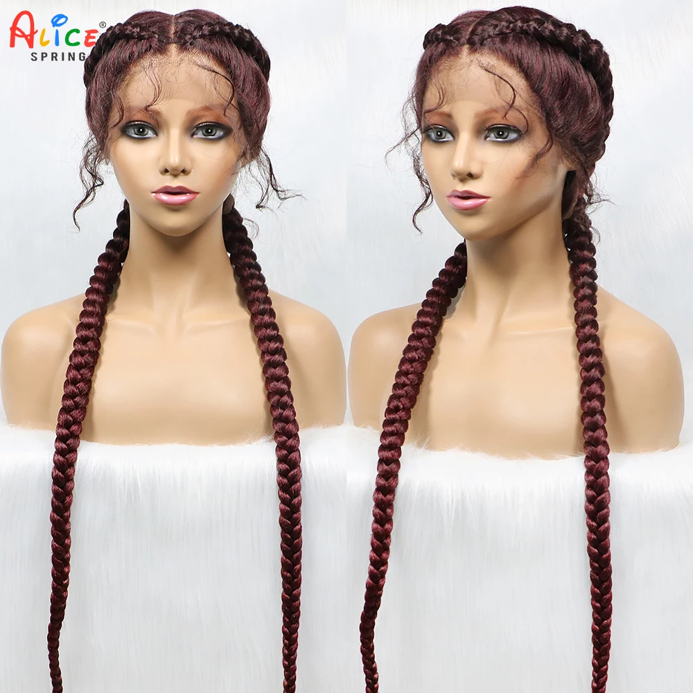 New Arrival 34 inches Braided Wigs With Baby Hair Cornrow Box Braid Wigs For Black Women Synthetic Lace Front Wigs