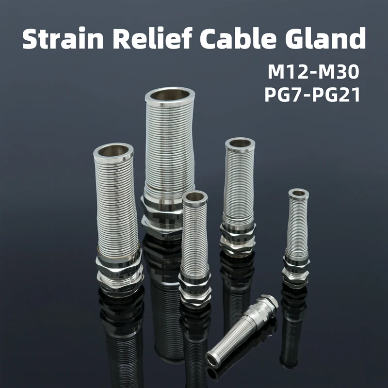 

IP68 304 Stainless Steel Metal Strain Relief Cable Gland Metric Or PG Thread Anti-bending Spiral Spring Fixing Seal Joint