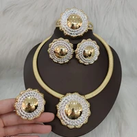 luxury earrings and necklace set for women bride dubai gold plated jewelry set ladies elegant bangle ring ethiopia bridal gifts