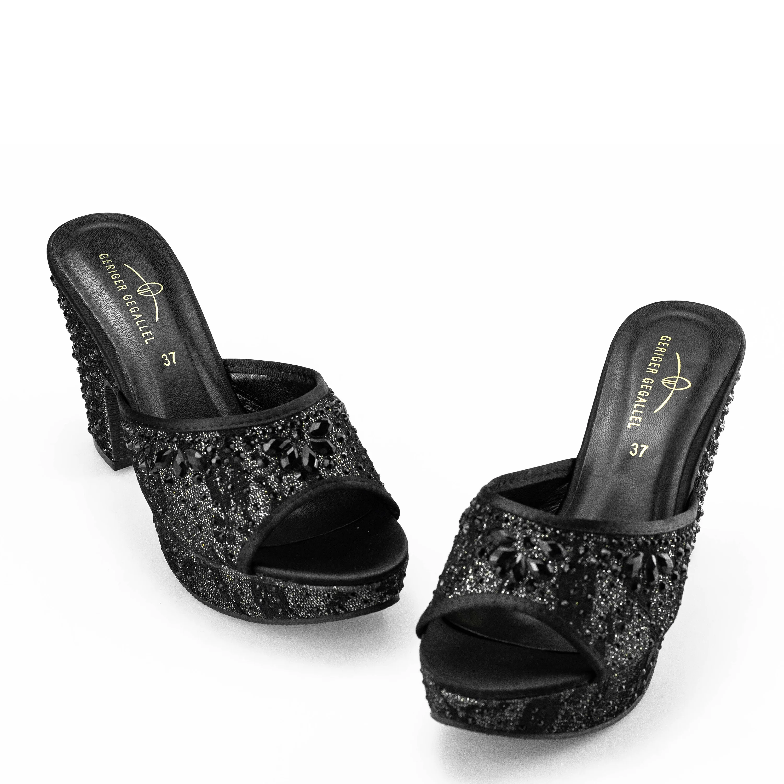 Designer Luxury Sandals Geriger Gegallel Women's Sandals Gold Silver Black Red Plus Size Lace Gemstone Party Chunky Heels Mules