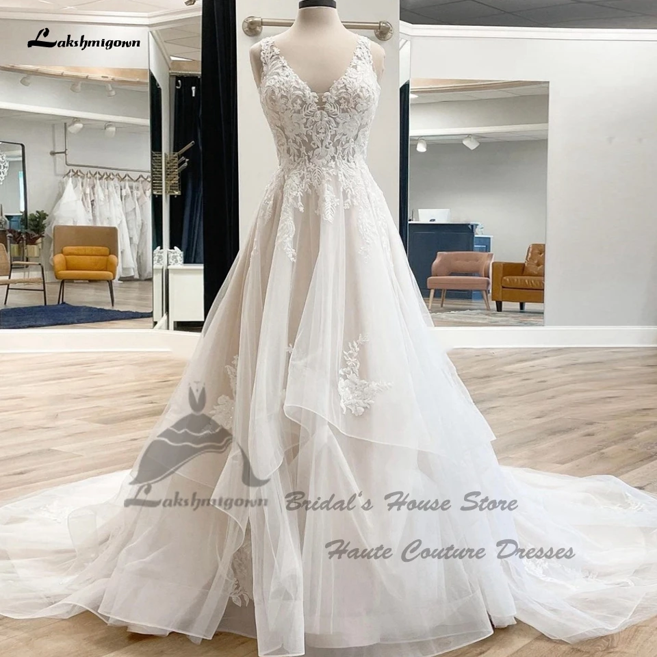 

Lakshmigown Princess Bridal Wedding Dress with Ruffles 2023 Vestido Blanco Boda Civil Boho Wedding Gowns V Neck Lace Beading