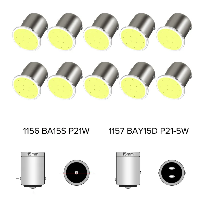 

10pcs 1156 BA15S P21W 1157 BAY15D P21/5W LED Turn Signal Bulb COB Car Lights Parking Reverse Brake Lamp Super Bright 12V