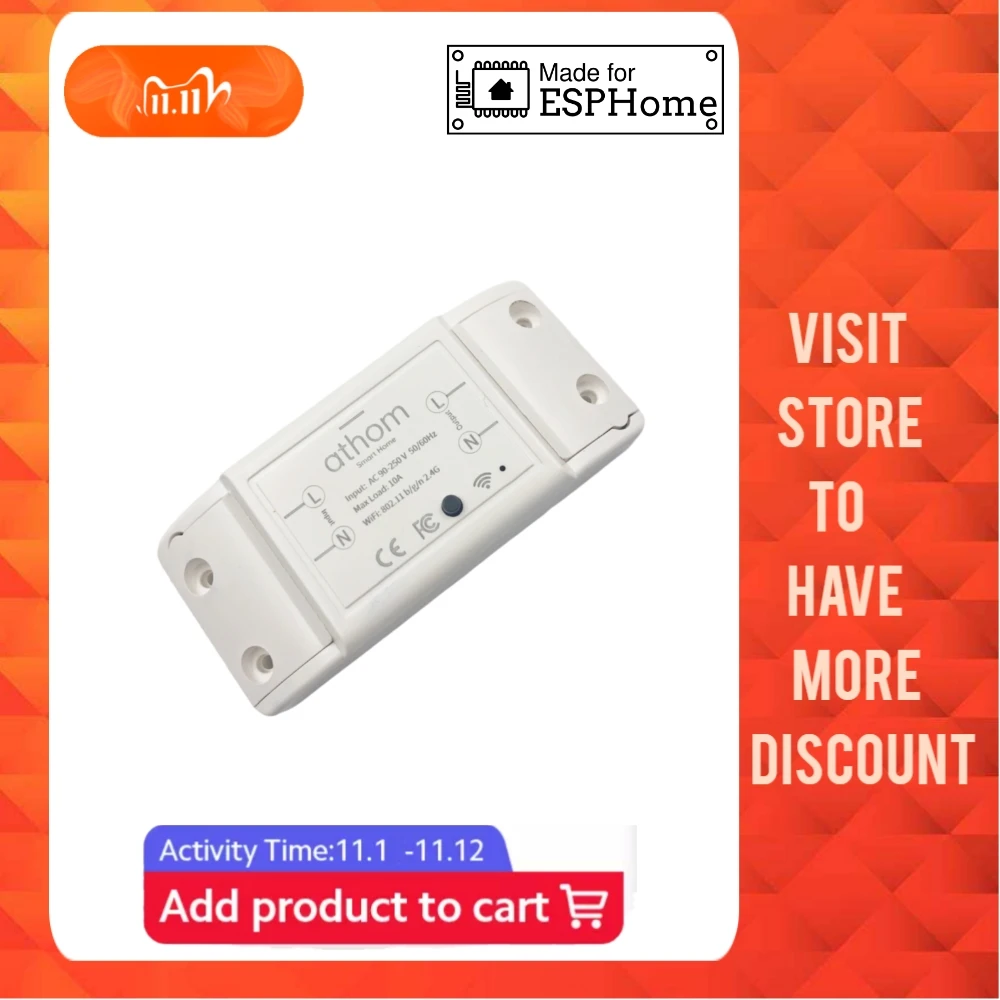

Модуль реле ATHOM Pre Flashed ESPHome WIFi, работает с домашним помощником ESP8285