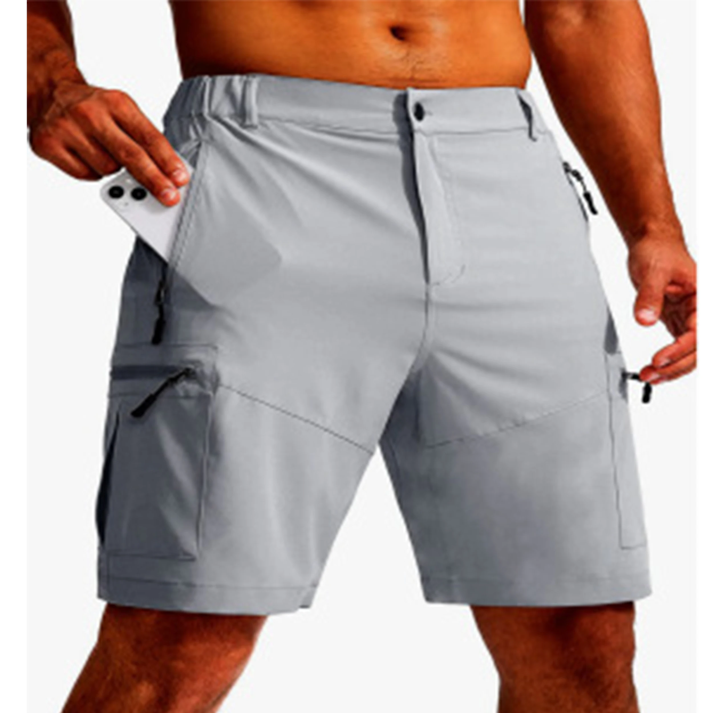 Фото Мужские походные шорты с быстросохнущей тканью, карго-шорты, рабочие штаны из рипстопа, повседневные брюки, летние шорты для активного отдыха, рыбалки, тактические шорты с карманами на молнии №4