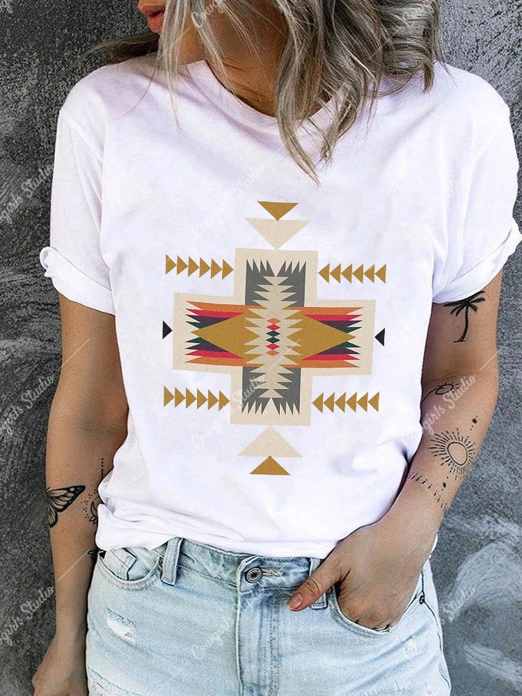 

Women's Casual Top T-Shirt retro ethnic print t-shirt women Casual Comfortable Crew Neck Short Sleeve T-Shirt cotton t-shirt