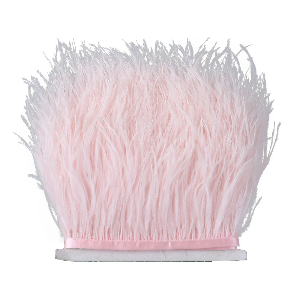 

1M 2Meter single layer Pink Ostrich feathers Trims Natural Ostrich Plume for Craft Ribbon Fringe Skirt Party Clothing 13-15cm