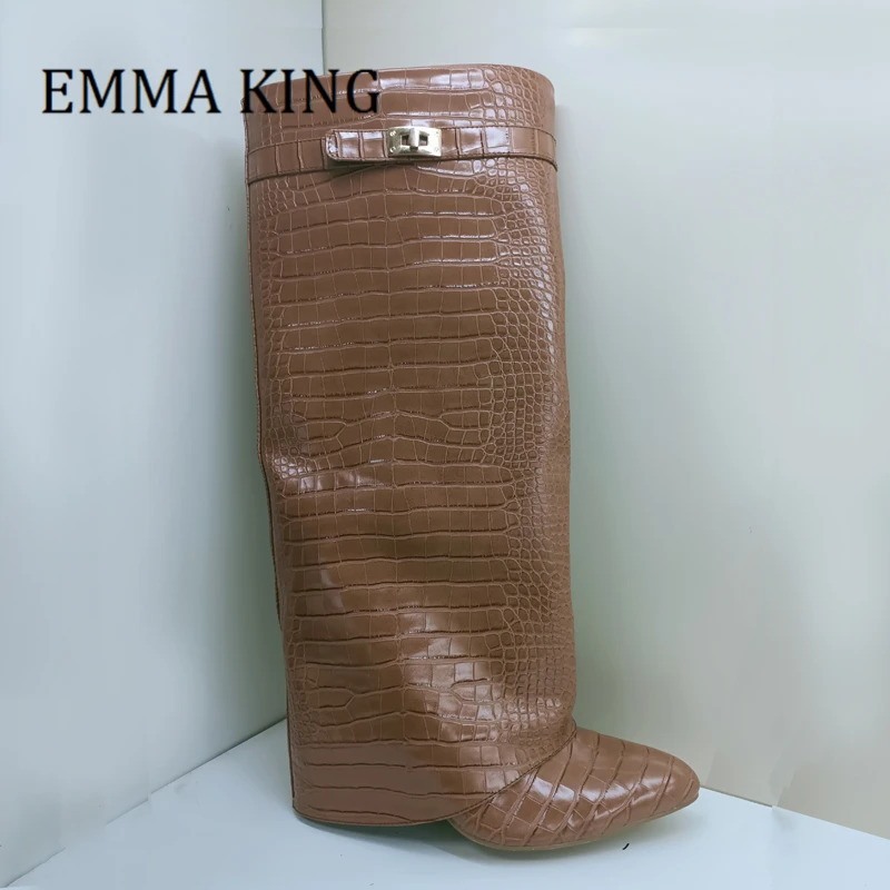 Женские сапоги до колена с металлическим замком пикантные Классические Кожаные