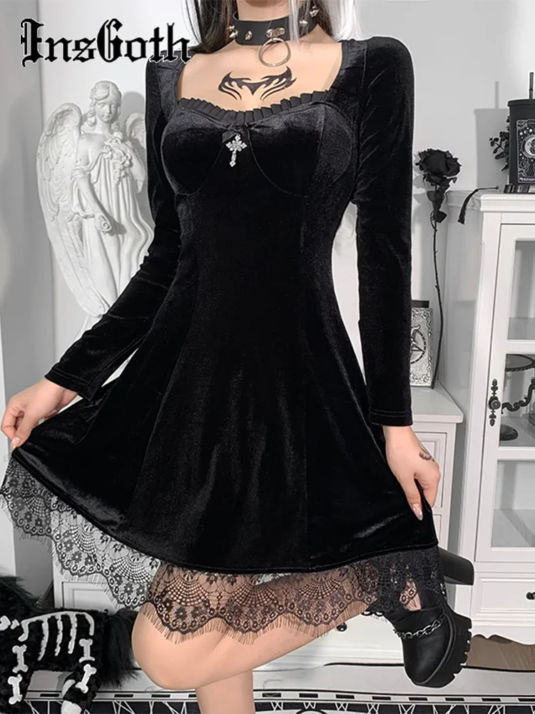 Женское бархатное платье с длинным рукавом высокой талией